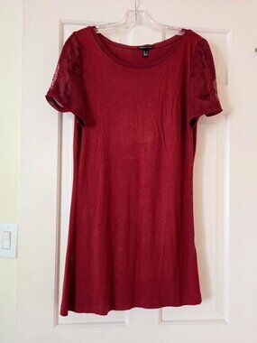 MNG by Mango Burgundy Lace on Sleeves Top Tunic Blouse sz 4-6-M -- Runs Small